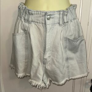 Peach Love Light Blue Cotton/Polyester Denim High Elastic Waistband Shorts